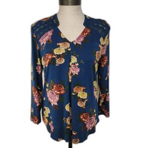 Daniel Rainn 3/4 sleeve Caleena Navy Crochet Floral Top Size S